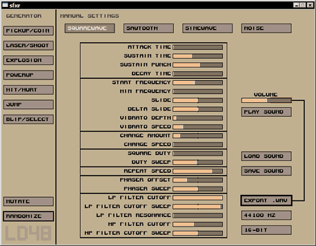 Sfxr interface